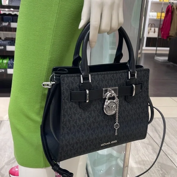 Michael Kors Hamilton Small Signature Logo Satchel Crossbody Bag
Black /Silver - Picture 12 of 16